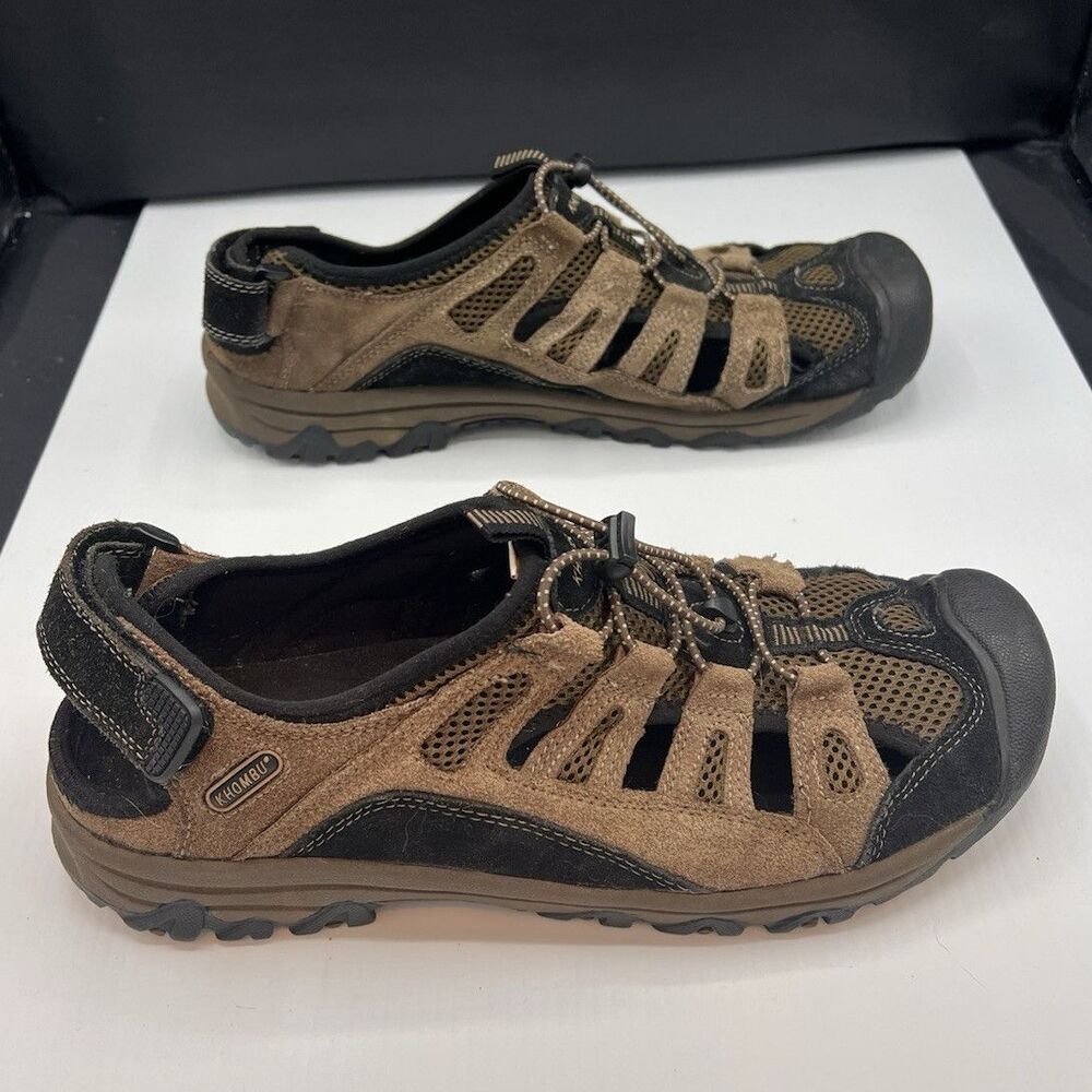 KHOMBU Travis Men’s 12M Brown Suede Leather Closed Toe Hiking Fisherman Sandals